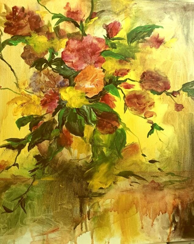Bouquet in Ochre, oil on canvas