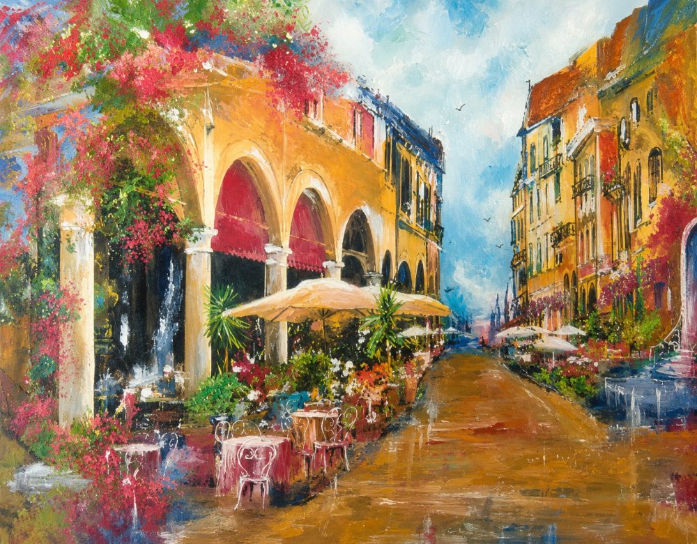 Caffe in the Piazza, oil on canvas
