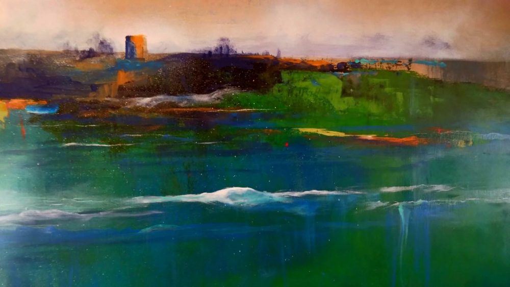 Estuary at Dusk, acrylic and pigment on canvas